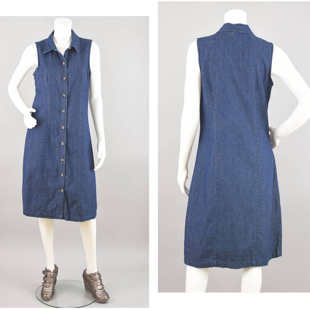 Vintage Basic Editions Button Down Jean Dress Wom… - image 1